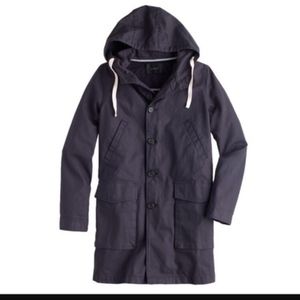 J Crew Navy Hooded Basket Weave Coat